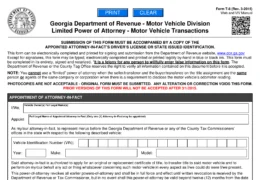 Georgia Motor Vehicle Power of Attorney Form