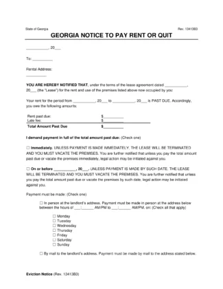 Georgia Notice to Quit for Non-Payment of Rent