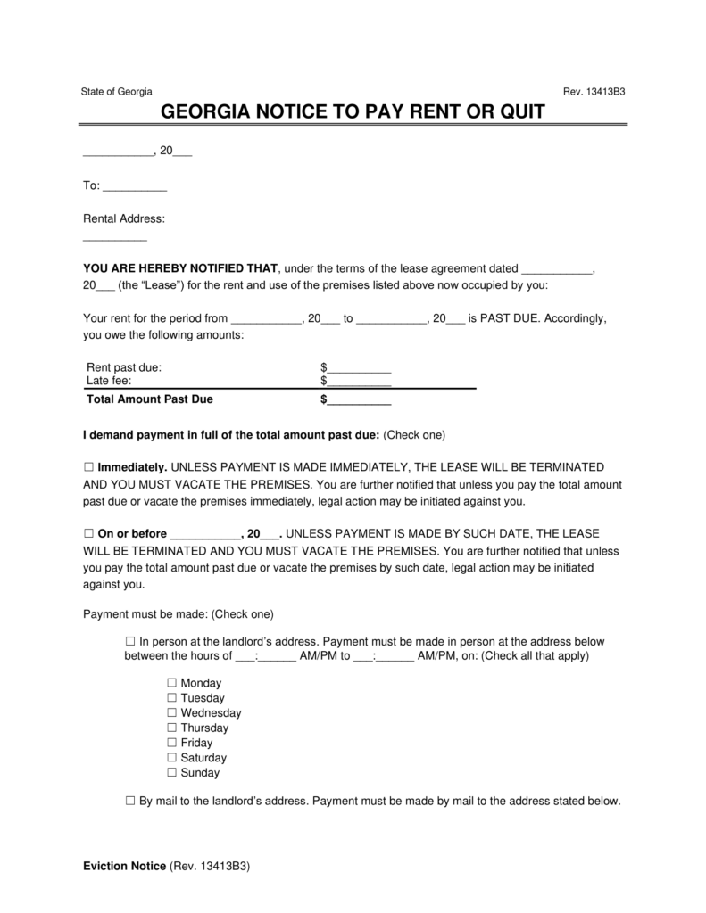 Free Georgia Immediate Notice to Quit | Non-Payment of Rent | PDF & Word