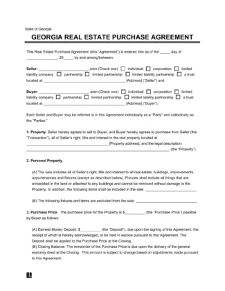 Georgia Residential Purchase Agreement Template