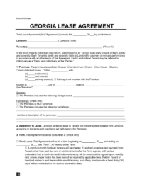 Georgia Standard Residential Lease Agreement Template