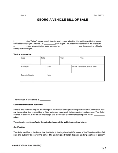 Georgia Vehicle Bill of Sale