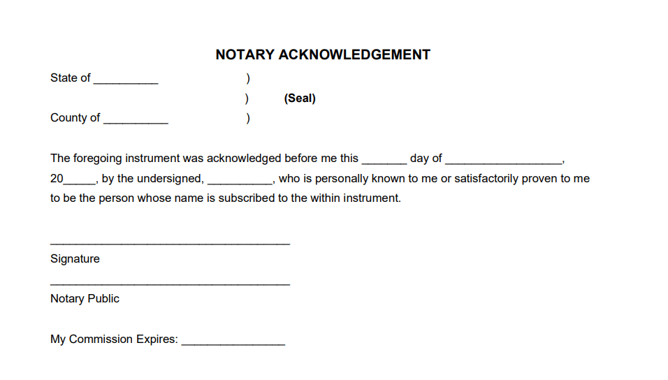 Gift Affidavit Template Notary Acknowledgment