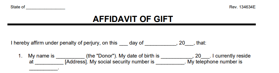 Gift Affidavit Template Personal Details