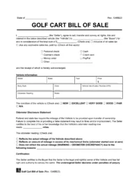 Golf Cart Bill of Sale Template