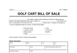 Golf Cart Bill of Sale Template