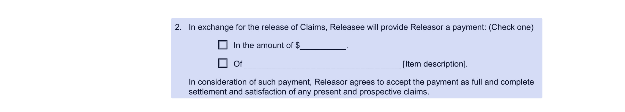 Release of claim screenshot