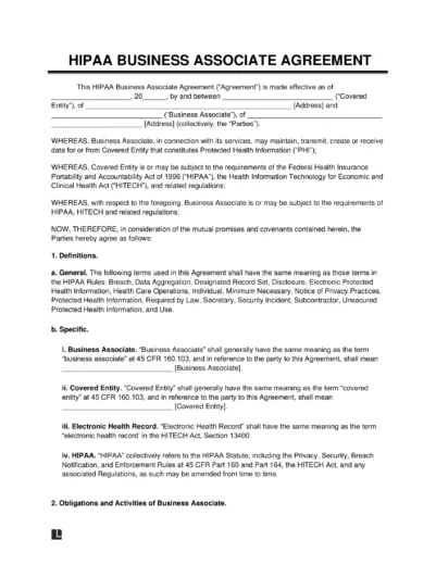 HIPAA Business Associate Agreement Template