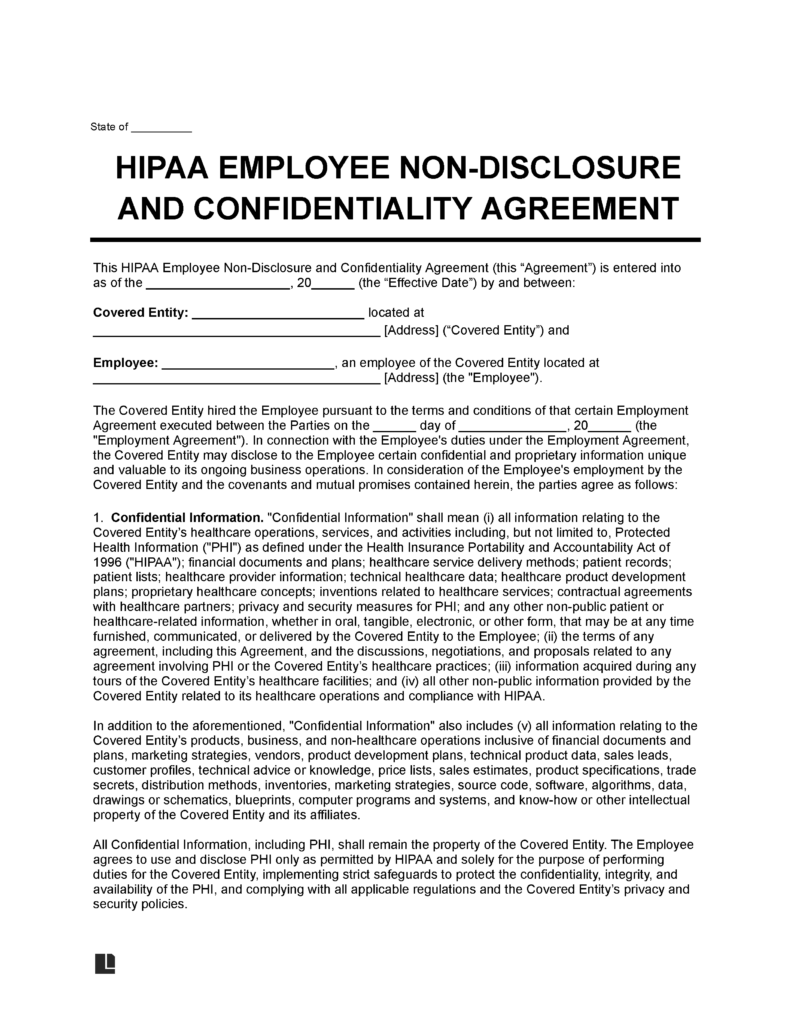 HIPAA Employee Confidentiality Agreement Template