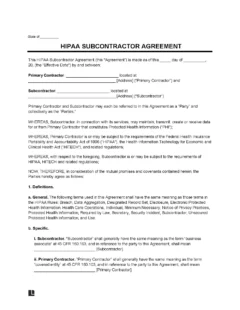 HIPAA Subcontractor Agreement Template
