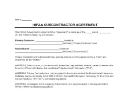HIPAA Subcontractor Agreement Template
