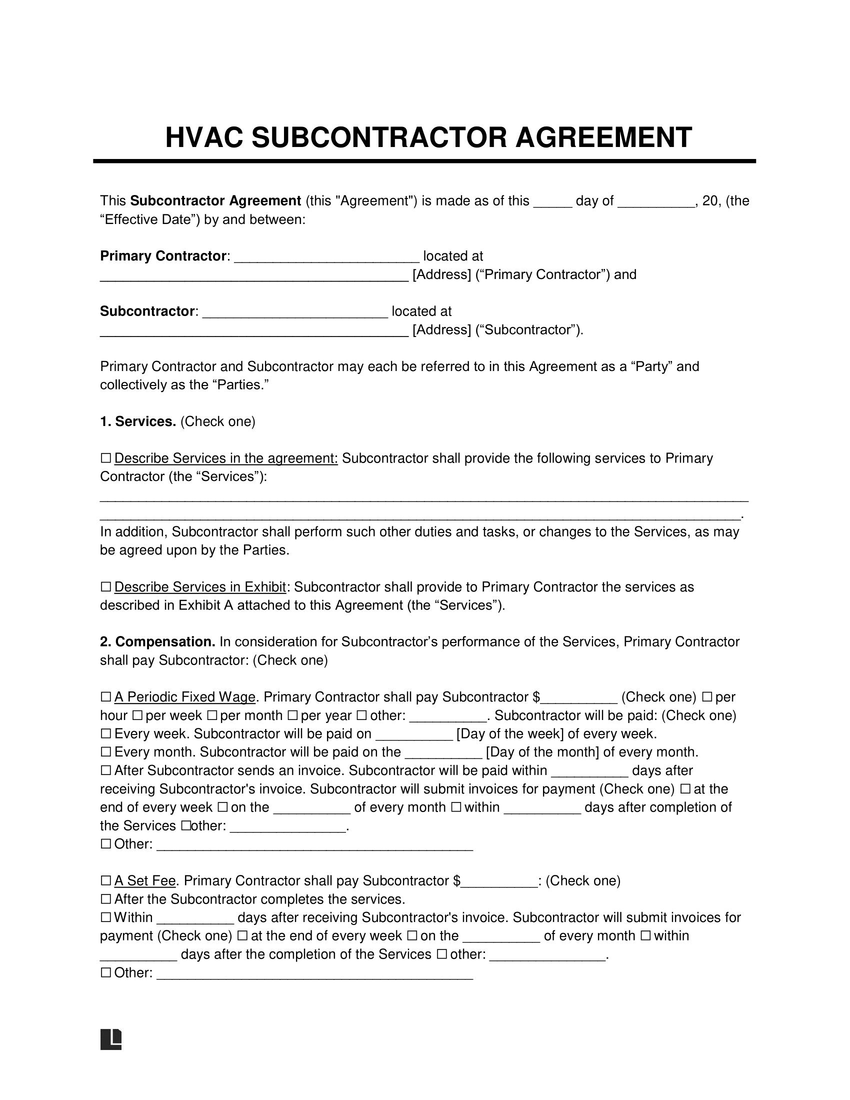 HVAC Subcontractor Agreement Template