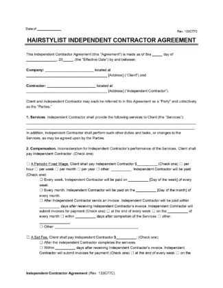 Hairstylist Independent Contractor Agreement