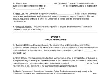 Hawaii Corporate Bylaws Template