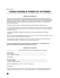 Hawaii Durable Statutory Power of Attorney Form
