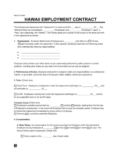 Hawaii Employment Contract Template