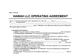 Hawaii LLC Operating Agreement Template