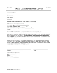 Hawaii Lease Termination Letter Template