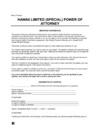 Hawaii Limited Power of Attorney Form