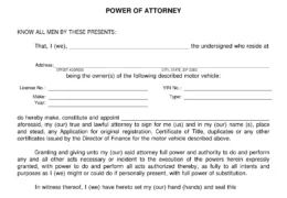Hawaii Motor Vehicle Power of Attorney Form