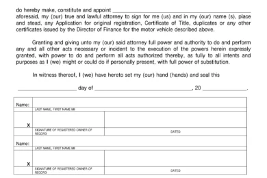 Hawaii Motor Vehicle Power of Attorney Form