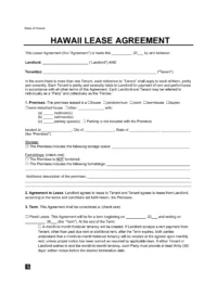 Hawaii Standard Residential Lease Agreement Template