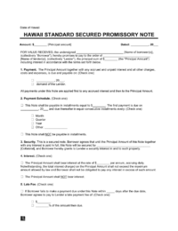 Hawaii Standard Secured Promissory Note Template