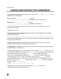 Hawaii Subcontractor Agreement Sample