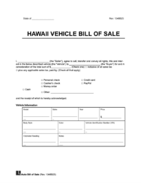 Hawaii vehicle bill of sale