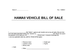 Hawaii vehicle bill of sale