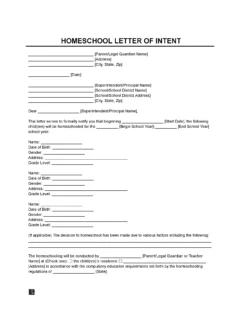 Homeschool Letter of Intent Template