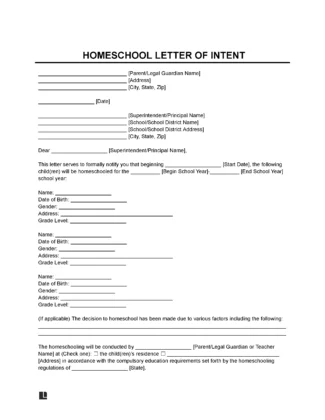 Homeschool Letter of Intent Template