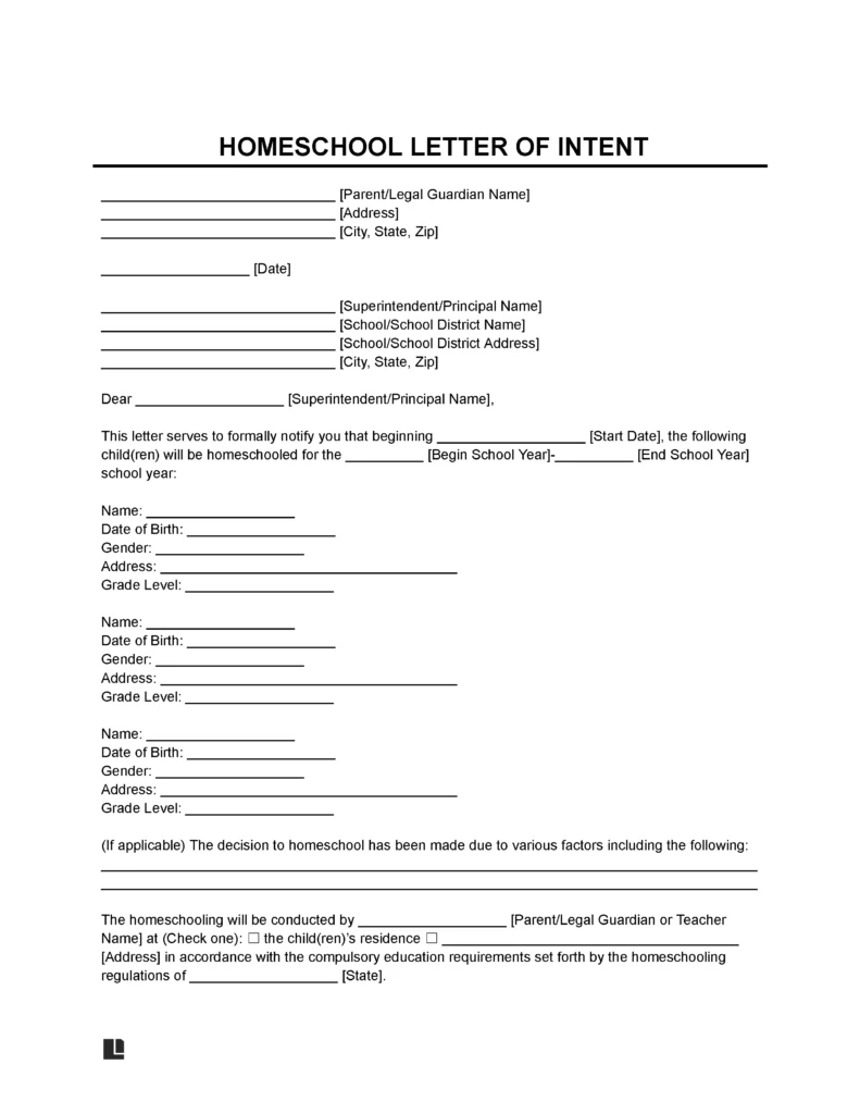 Homeschool Letter of Intent Template
