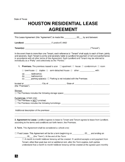 Houston Residential Lease Agreement Template