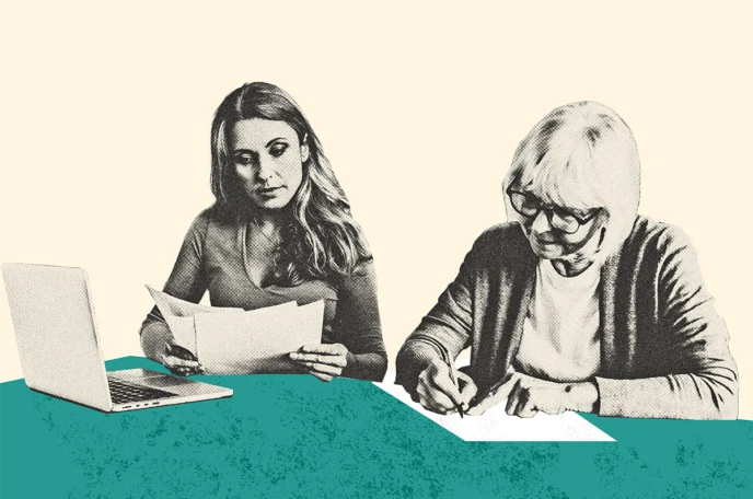 A daughter helping prepare a power of attorney for her elderly parent