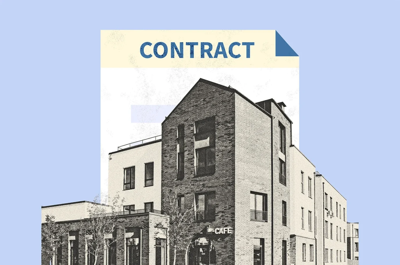 a contract resting above a cafe to represent how to rent out commercial property