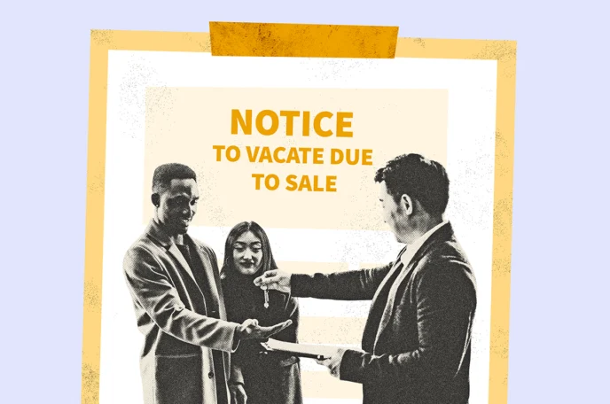 A landlord telling his tenants that they must vacate the property due to an upcoming sale of the house they rent
