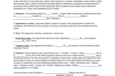 Hunting Lease Agreement Template