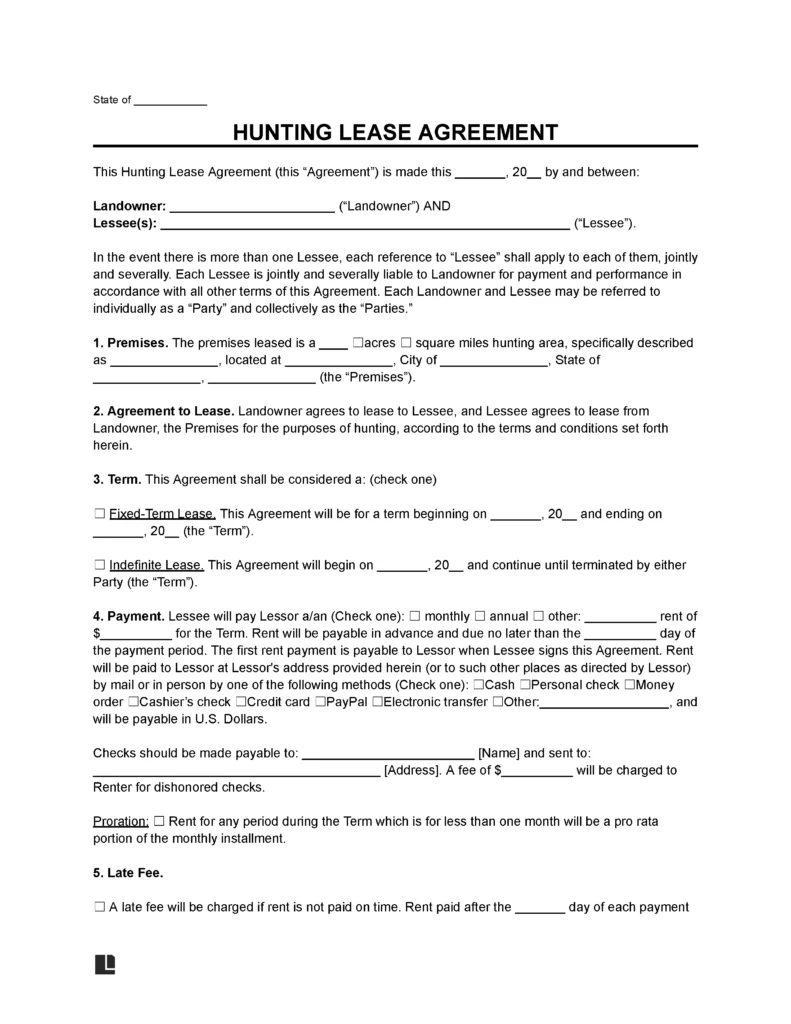 Hunting Lease Agreement Template