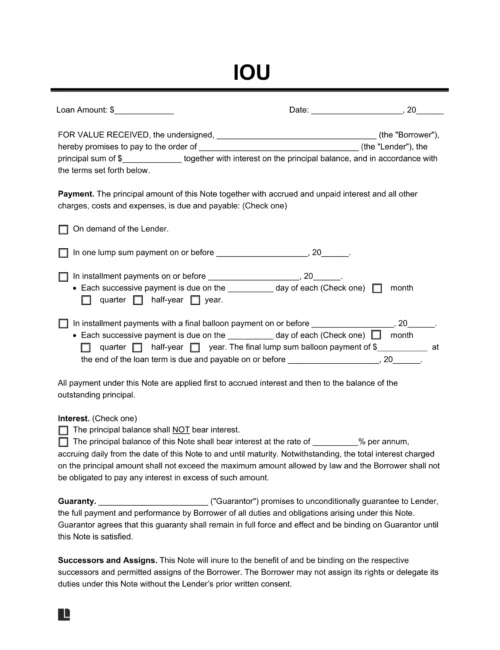 i owe you (iou) template