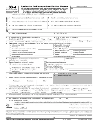 IRS Form SS-4 | Application for Employer Identification Number