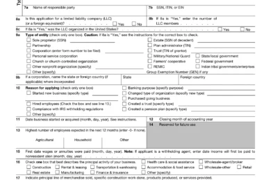 IRS Form SS-4 | Application for Employer Identification Number