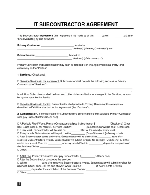IT Subcontractor Agreement Template