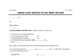 Idaho 3-Day Notice to Quit for Non-Payment of Rent