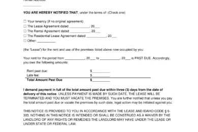 Idaho 3-Day Notice to Quit for Non-Payment of Rent