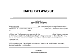 Idaho Corporate Bylaws Template