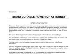 Idaho Durable Statutory Power of Attorney Form