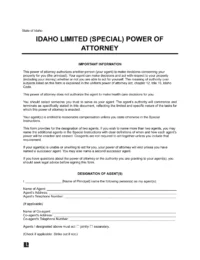 Idaho Limited Power of Attorney Form