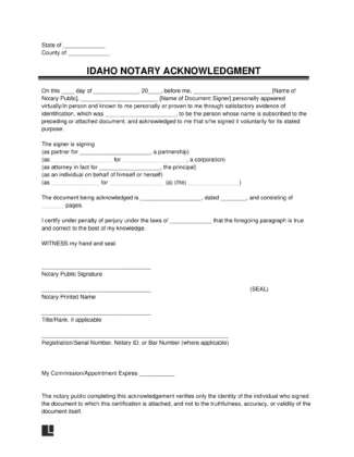 Idaho Notary Acknowledgment Form