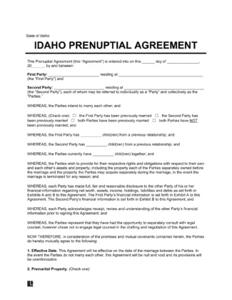 Idaho Prenuptial Agreement Template